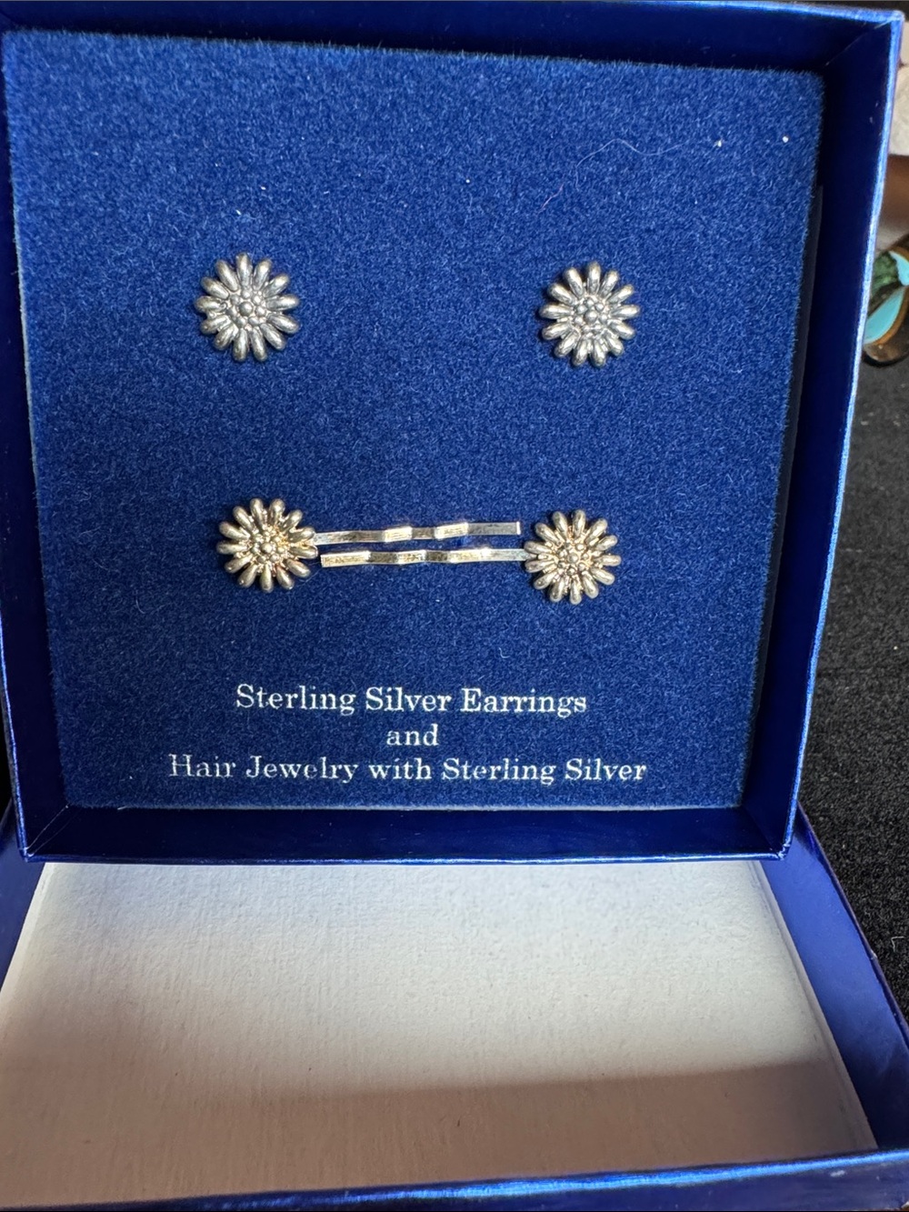 Sterling Silver Daisy Earrings and Hair Pin Set - Silver